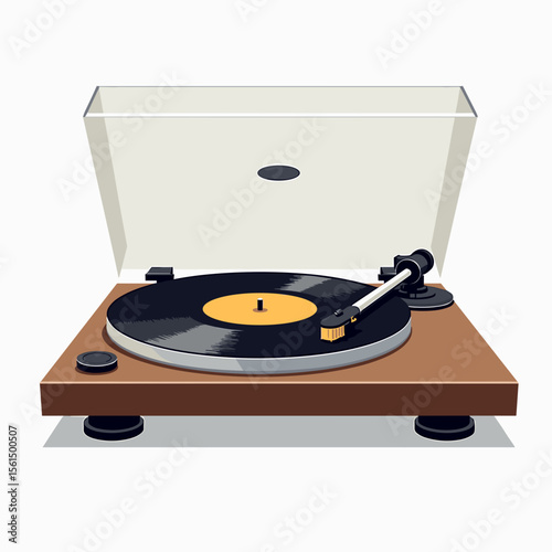 Vintage Turntable with Vinyl Record and Transparent Cover Illustration for Music Enthusiasts