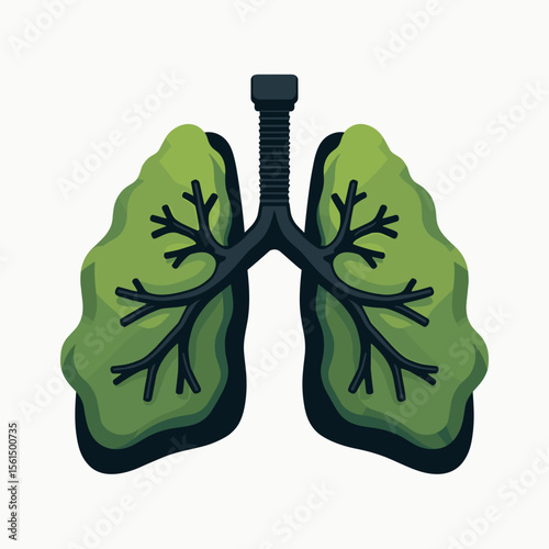 Green Lungs Illustration Representing Healthy Environment and Respiratory System, Clean Air Concept