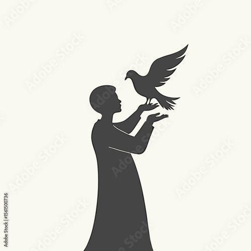 Silhouette of a Person Releasing a Dove, Symbolizing Peace and Hope, Minimalist Design