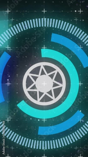 Animation of showing circular scope with blue and white flashing lights