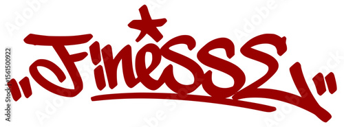 Stylish red graffiti tag "Finesse" with clean drip flow and transparent background. Slang for smooth moves or clever style in urban culture.