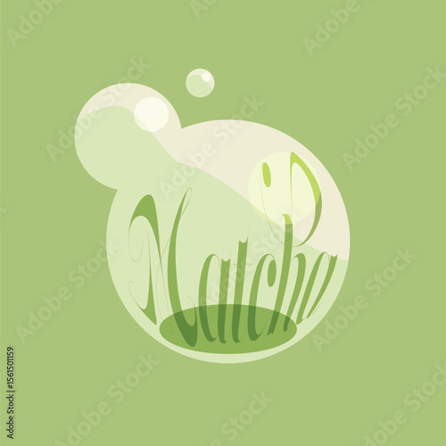 Drops of Matcha Green with Typography, Abstract Flat Style Illustration