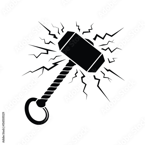 Black silhouette of thor s hammer mjolnir with lightning bolts emanating from it