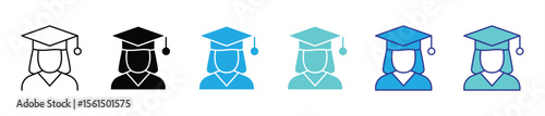 graduation glory icon set. contain celebrating academic excellence, empowered learning, future ready women in education thin line and color style icon symbol sign. vector illustration