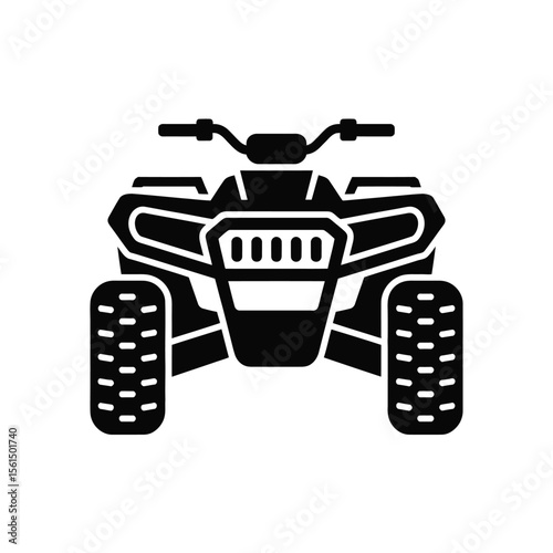 Black silhouette of a four wheel all terrain vehicle viewed from the front