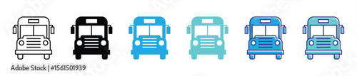 school bus icon set. contain transportation, education mobility, student commute safety icon thin line and color style symbol sign for your app web. vector illustration