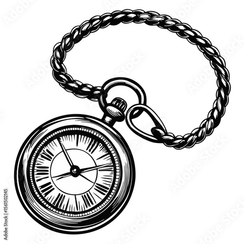 Antique pocket watch with chain. Elegant pocket watch with intricate details and a classic chain design.