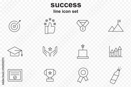 Editable vector line icon set for success and achievement. A Set of Line Icons with Transparent Backgrounds  . eps 10 