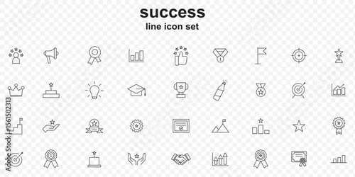 Editable vector line icon set for success and achievement. A Set of Line Icons with Transparent Backgrounds  . eps 10 