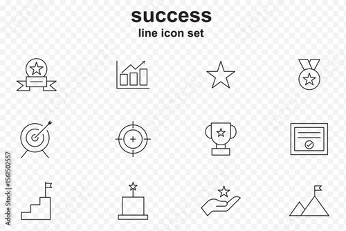 Editable vector line icon set for success and achievement. A Set of Line Icons with Transparent Backgrounds  . eps 10 