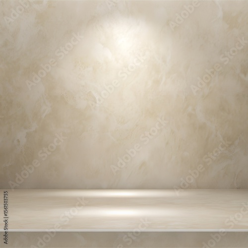Photo of a soft beige marble texture wall with a spotlight creates a neutral backdrop
