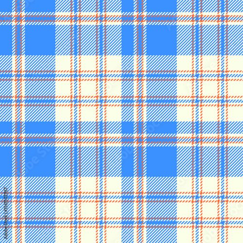 plaid tartan seamless repeat pattern. This is a blue orange cream checkered plaid vector illustration. Design for decorative,wallpaper,shirts,clothing,tablecloths,wrapping,textile,fabric,texture