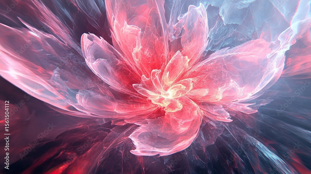 Obraz premium Abstract Pink and Red Flower Digital Fractal Art with Soft Glow