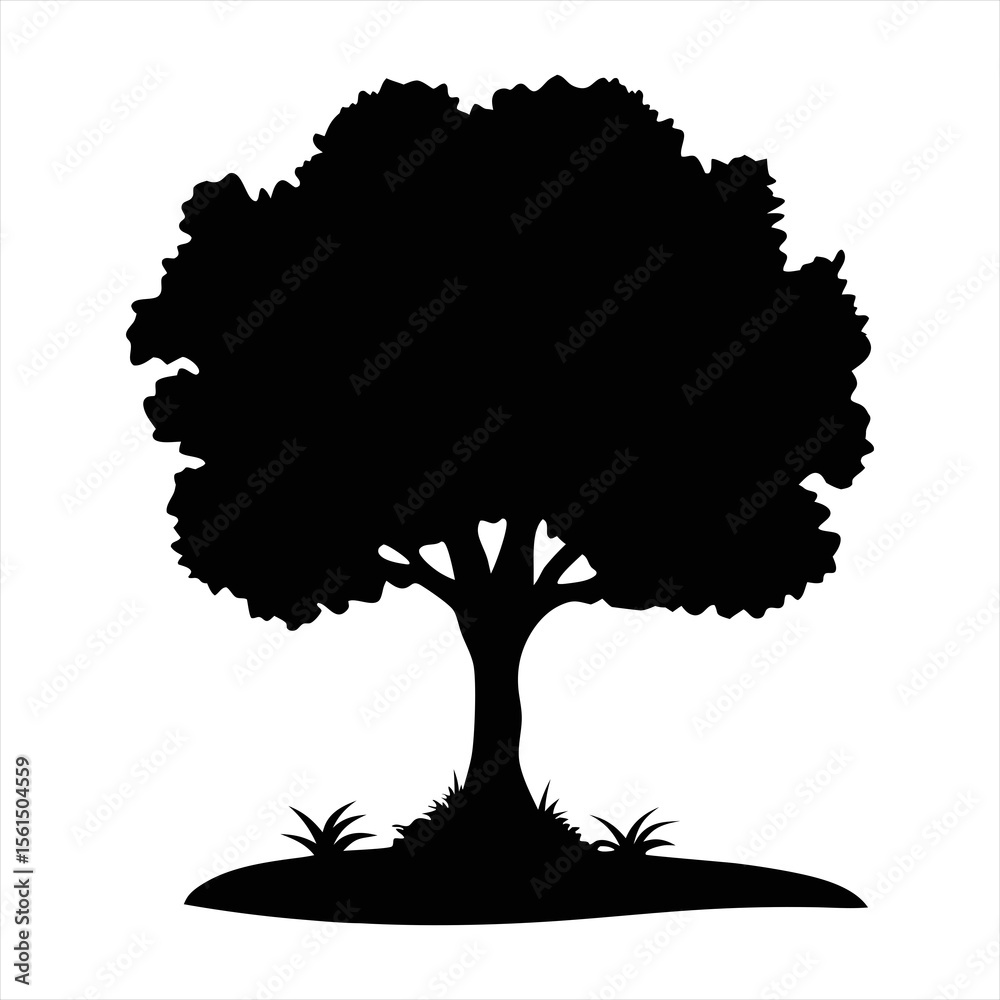 Fototapeta premium Deciduous Tree Silhouette with Grass - Nature Vector Element
