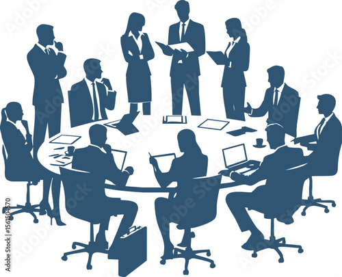 Black Silhouette of Business Meeting – Corporate Group Vector Design

