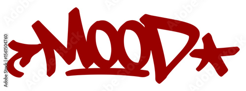 Red graffiti tag "Mood" in expressive drip style with transparent background. Gen Z slang for emotion, vibe, or something relatable.