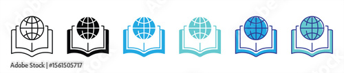 global knowledge unlocked icon set. contain worldwide learning, digital literacy, cross cultural education thin line and color style icon symbol sign for your app and web. vector illustration