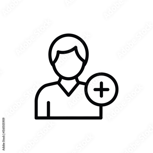 Simple outline icon of a person with a plus sign indicating adding a new user