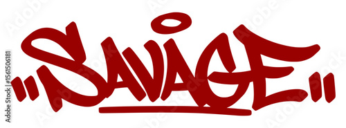 Aggressive red graffiti tag "Savage" with fierce drip style and transparent background. Slang for wild, fearless, or brutally honest.