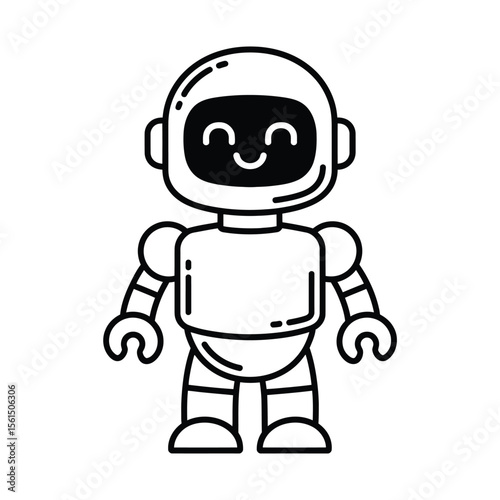Friendly cartoon robot with a happy face and simple design