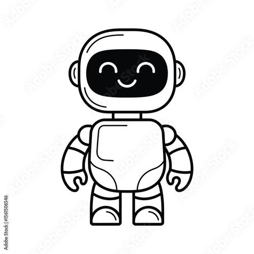 Cute friendly cartoon robot character with a happy face and simple design