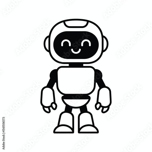 Cute friendly cartoon robot character with a happy face and simple design