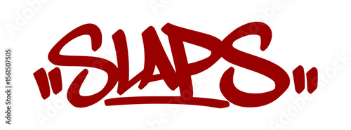 Hype red graffiti tag "Slaps" with bold urban drip and transparent background. Slang for something that hits hard. like music or energy.