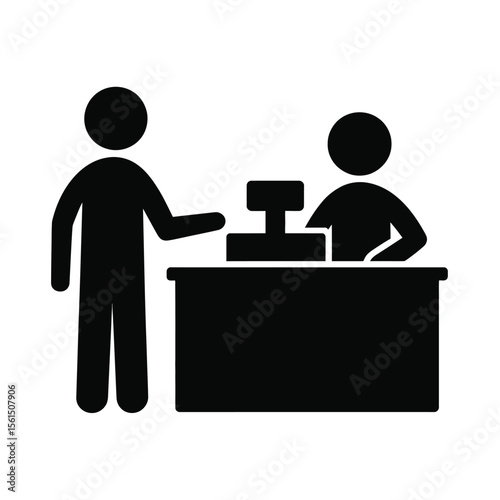 Customer interacting with cashier at counter with cash register in store