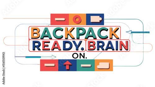 Backpack ready brain on text with colorful blocks and arrows in a modern design layout style image