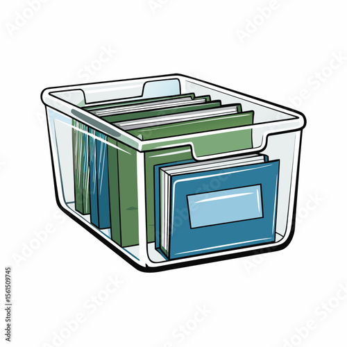 Clear Storage Bin with Organized Books and Files for Allergy Management, Decluttering Advice, Home Organization, and Lifestyle Blogs  