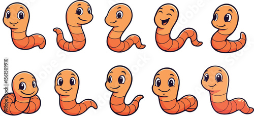 vector illustration of worm maggot funny cute cartoon mascot character cartoon with 10 poses