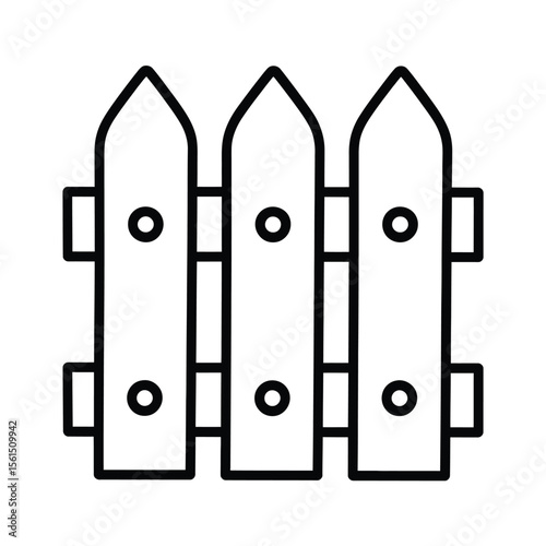 Simple black and white outline drawing of a wooden picket fence section