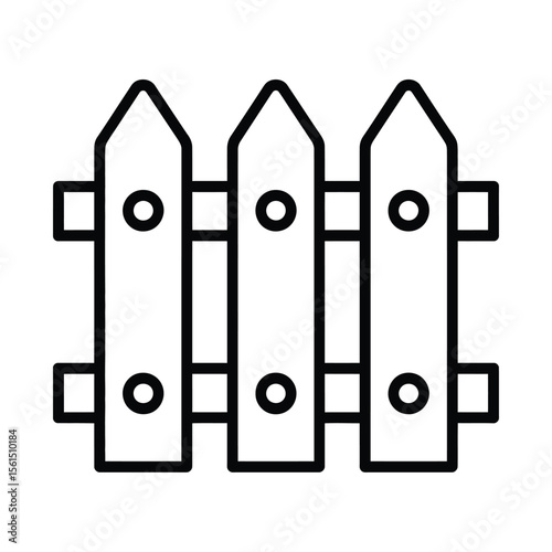 Simple black and white line art icon of a wooden picket fence