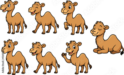 vector illustration of camel funny cute cartoon mascot character cartoon with 7 poses 02