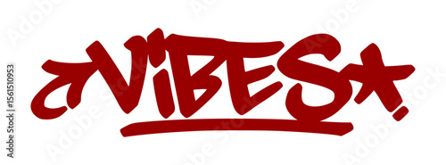 Smooth red graffiti tag "Vibes" with soft drip effect and transparent background. Common slang for energy, mood, or feeling good.