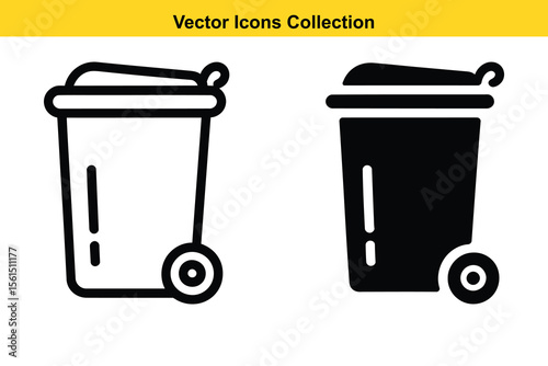 Two black vector icons of wheeled trash cans on a white background