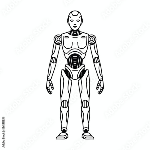 Full body outline illustration of a humanoid robot standing against a white background
