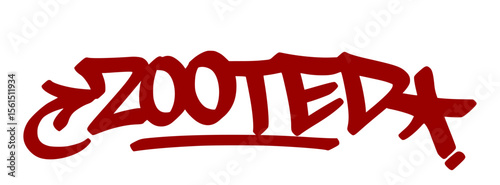 Intense red graffiti tag "Zooted" with trippy drip style and transparent background. Slang for being high, spaced out, or in another zone.