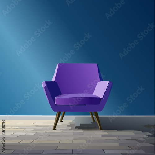 Minimalist high-contrast image of a bright colored chair against a vibrant colored wall
