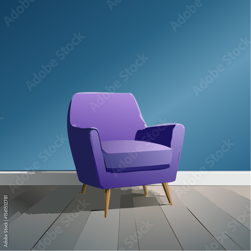 Minimalist high-contrast image of a bright colored chair against a vibrant colored wall