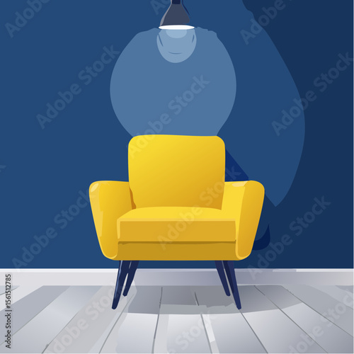 Minimalist high-contrast image of a bright colored chair against a vibrant colored wall