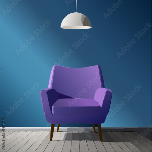 Minimalist high-contrast image of a bright colored chair against a vibrant colored wall