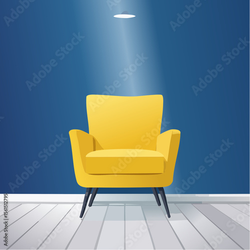 Minimalist high-contrast image of a bright colored chair against a vibrant colored wall