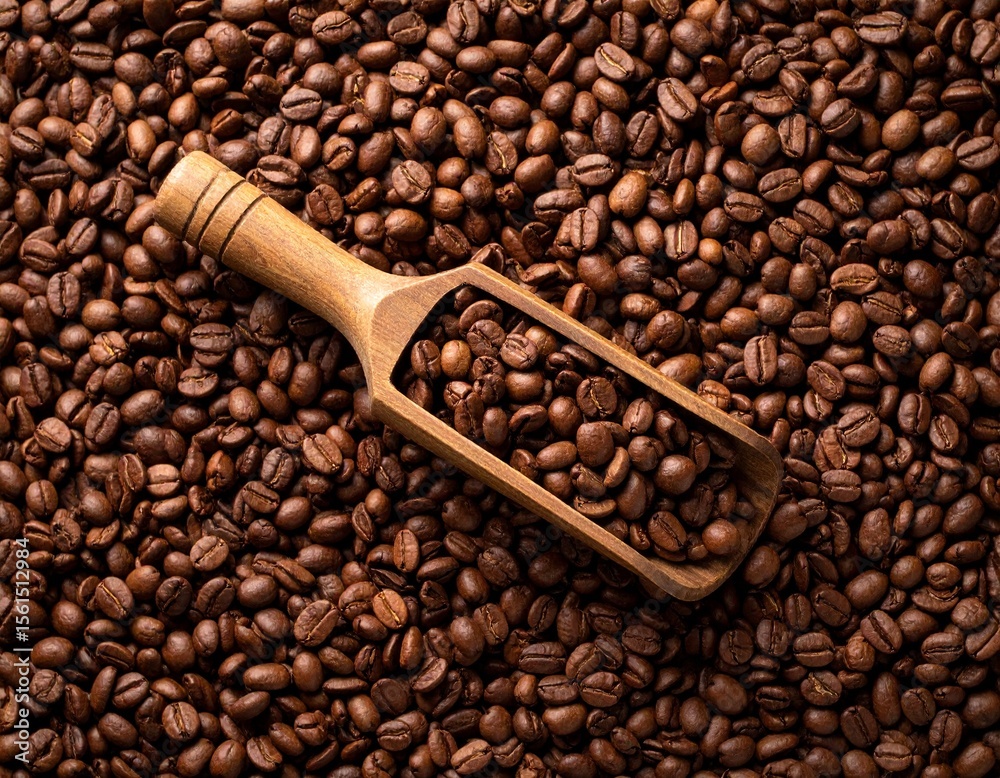 Fototapeta premium coffee beans with wooden spoon