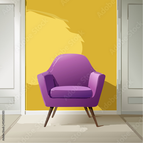 Minimalist high-contrast image of a bright colored chair against a vibrant colored wall
