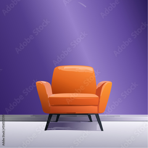 Minimalist high-contrast image of a bright colored chair against a vibrant colored wall