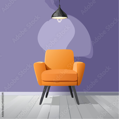 Minimalist high-contrast image of a bright colored chair against a vibrant colored wall