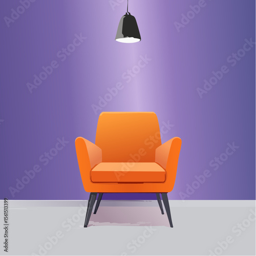Minimalist high-contrast image of a bright colored chair against a vibrant colored wall