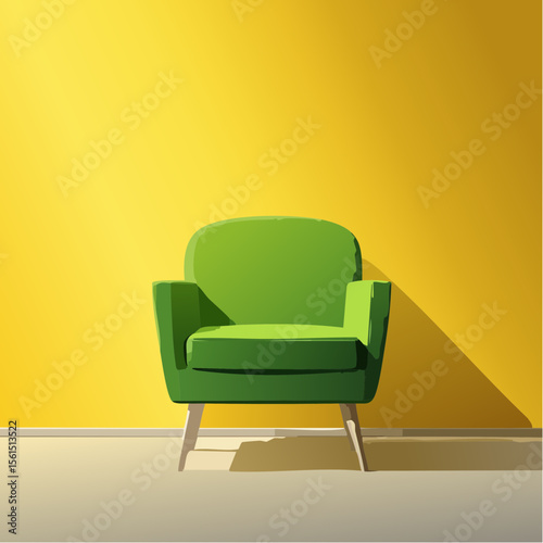 Minimalist high-contrast image of a bright colored chair against a vibrant colored wall