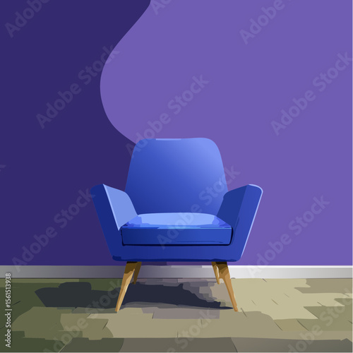 Minimalist high-contrast image of a bright colored chair against a vibrant colored wall